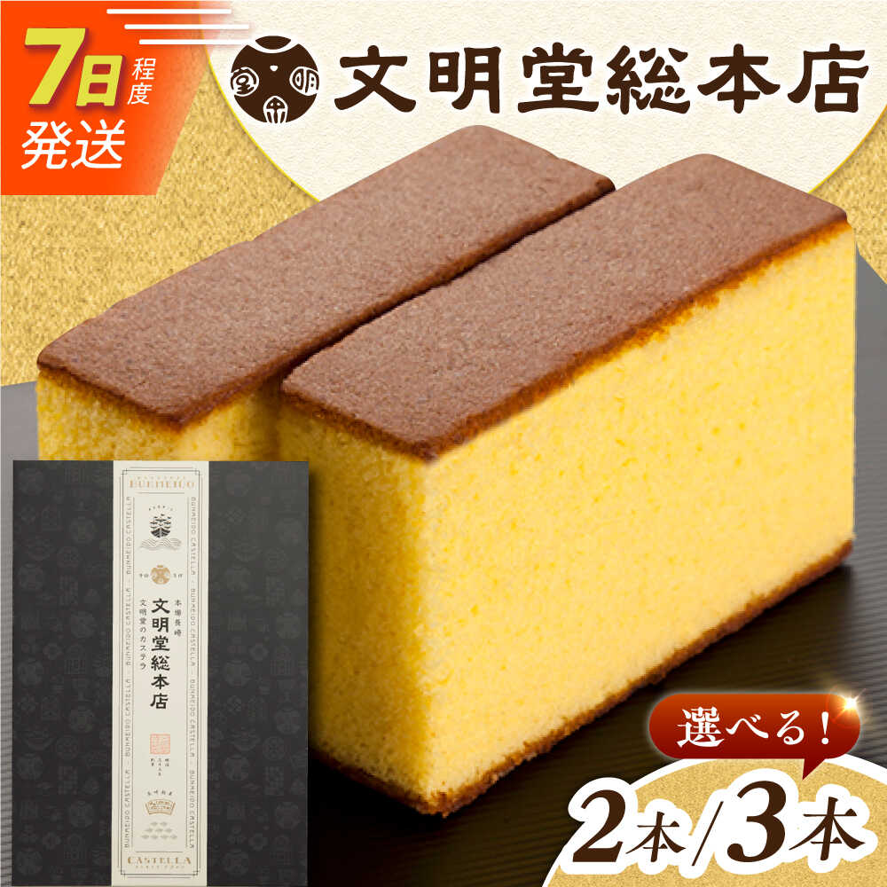 7日発送）長崎カステラ 2本/3本（10切/本） 長与町/文明堂総本店 [EAK026] 選べる本数 かすてら ザラメ ざらめ 長崎土産 ギフト スイーツ デザート 和菓子 お菓子 食品 カット済み 10切れ