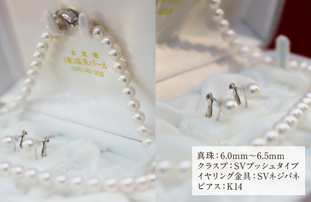 【ふるさと納税】【20-19】あこや真珠ネックレス・イヤリング（ピアス）セット 真珠：6.0～6.5mm クラスプ：SVプッシュタイプ イヤリング金具：SVネジバネ シルバー アクセサリー ファッション レディース 女性 アコヤ真珠 冠婚葬祭 お洒落 オシャレ 長崎県産 国産 送料無料 サムネイル3