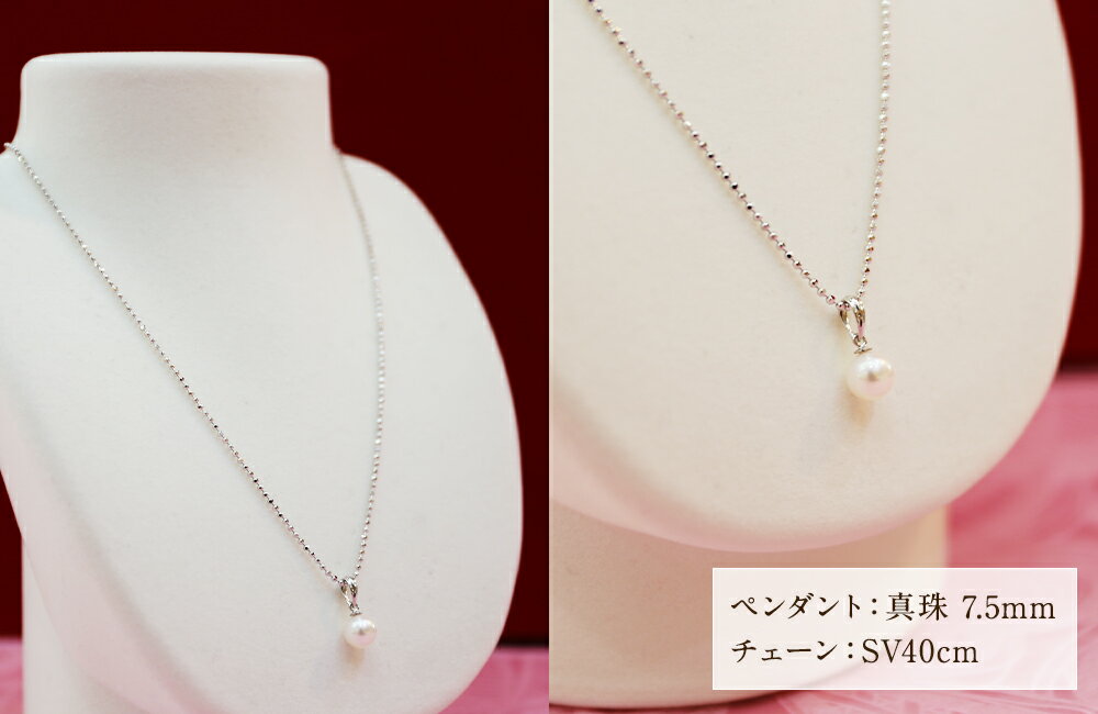 【ふるさと納税】あこや真珠ペンダント 真珠7.5mm チェーン40cm シルバー ネックレス アクセサリー アコヤ真珠 真珠 長崎県 送料無料 サムネイル3