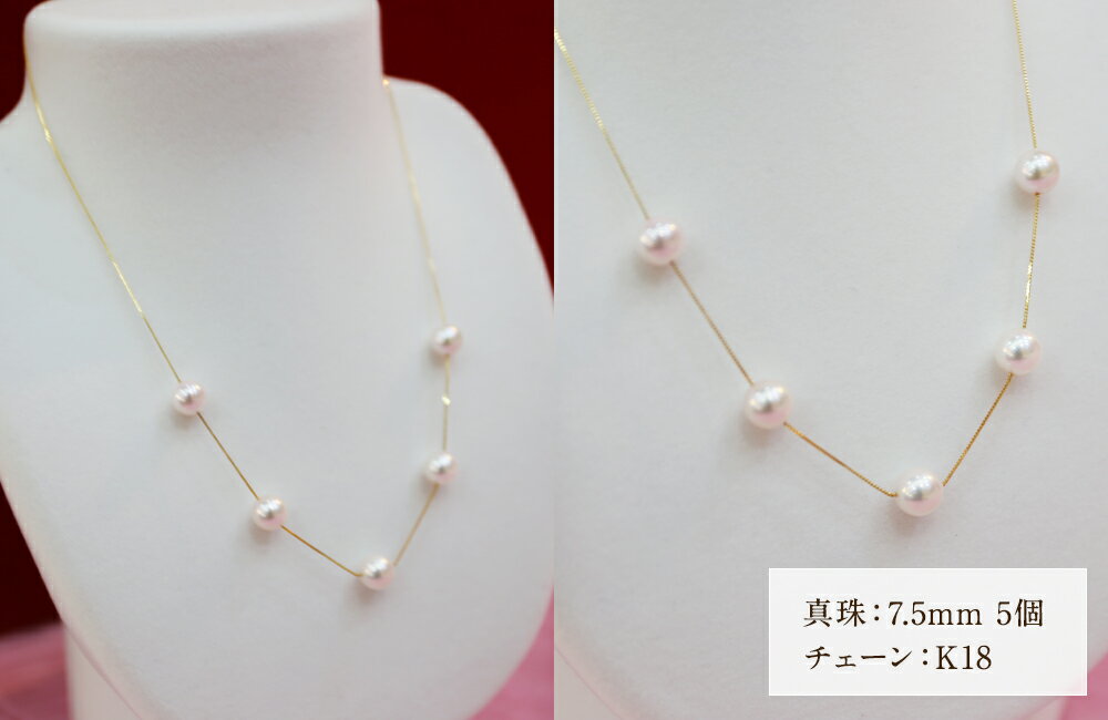 【ふるさと納税】あこや真珠ステーションネックレス 真珠7.5mm 5珠 チェーン ネックレス アクセサリー アコヤ真珠 真珠 長崎県 送料無料 サムネイル3