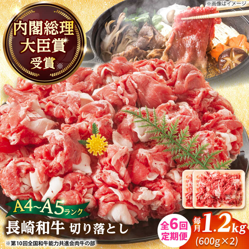 【全6回定期便】【A4〜A5】長崎和牛切り落とし　1.2kg(600g×2p）【株式会社 MEAT PLUS】[DBS059] 牛肉 切り落とし きり落とし 和牛 長崎和牛 国産 国産和牛 贅沢 贈答 贈り物 定期便 和牛定期便