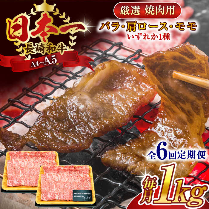 【全6回定期便】【A4〜A5】長崎和牛焼肉用　1kg（500g×2p）【株式会社 MEAT PLUS】[QBS037]