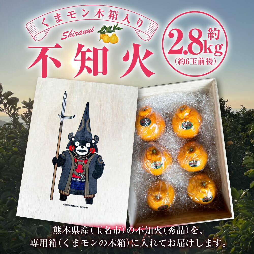 【ふるさと納税】くまモン 木箱入り 不知火 約2.8kg 約6玉前後 化粧箱 木箱 ミカン 蜜柑 柑橘 フルーツ しらぬい 果実 常温 国産 九州 熊本県 送料無料 【2026年3月上旬発送開始】 サムネイル2