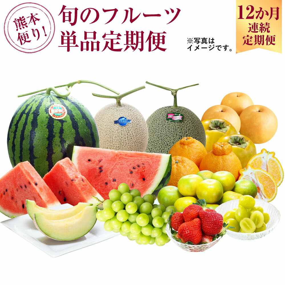 【12か月連続定期便】熊本便り！ 旬のフルーツ 単品 定期便 166000円 16万6000円 フルーツ 果物 くだもの 季節 旬 セット 12ヶ月 1年間 毎月1回 デコポン いちご スイカ メロン 新高梨 太秋柿 九州 熊本県 送料無料