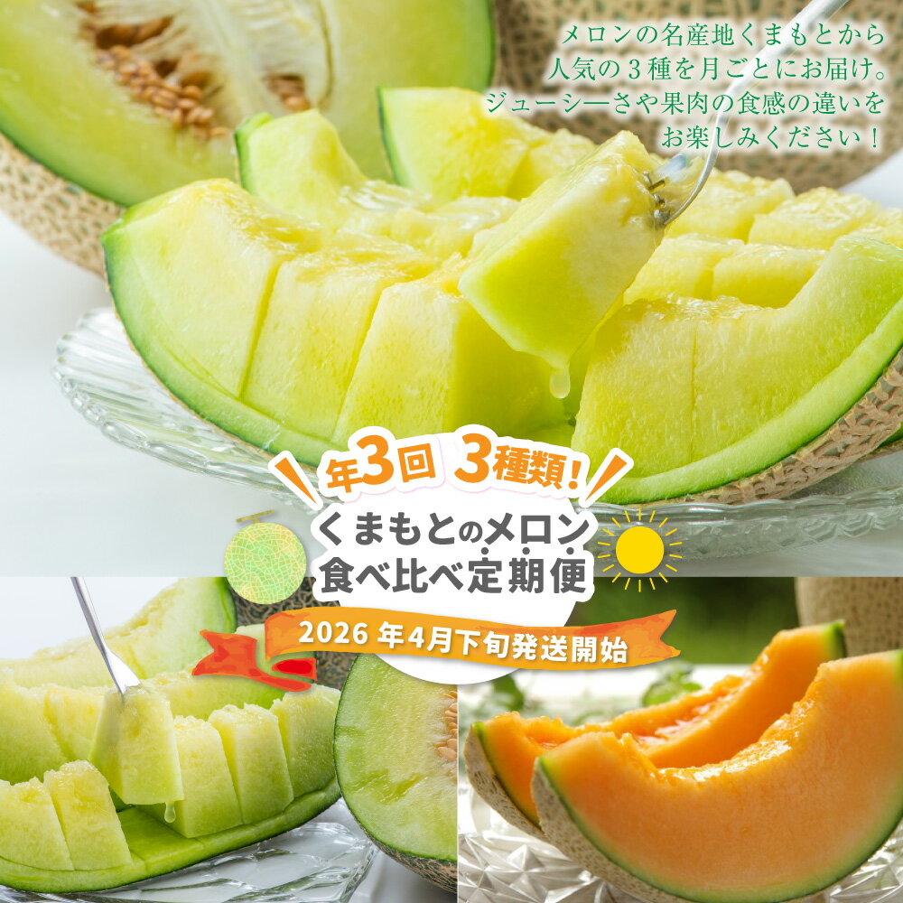 【ふるさと納税】 【年3回定期便】 くまもとのメロン食べ比べ定期便 熊本県産 メロン 食べ比べ 3種 赤肉メロン ルビーロッソ 肥後グリーンメロン アールスメロン 果物 フルーツ 高糖度 常温 九州 熊本県 送料無料 【2026年4月下旬発送開始】 サムネイル2