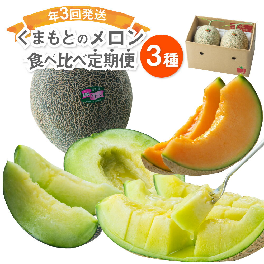 【年3回定期便】 くまもとのメロン食べ比べ定期便 熊本県産 メロン 食べ比べ 3種 赤肉メロン ルビーロッソ 肥後グリーンメロン アールスメロン 果物 フルーツ 高糖度 常温 九州 熊本県 送料無料 【2026年4月下旬発送開始】
