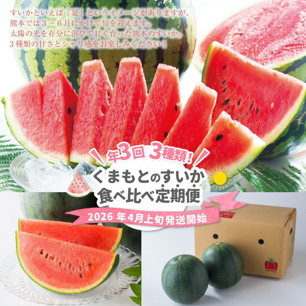 【ふるさと納税】 【年3回定期便】 くまもとのすいか食べ比べ定期便 熊本県産 すいか スイカ 食べ比べ 大玉すいか 小玉すいか 黒小玉すいか ひとりじめ ピノガール 果物 フルーツ 旬 常温 九州 熊本県 送料無料 【2026年4月上旬発送開始】 サムネイル2