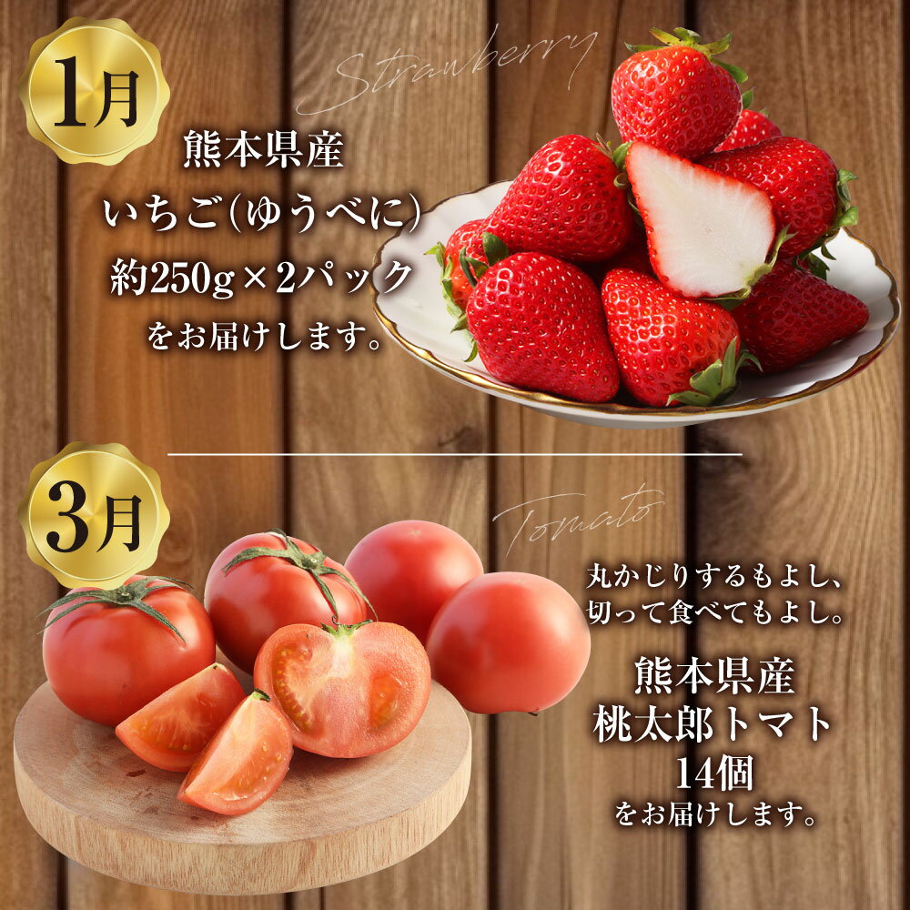 【ふるさと納税】【年4回定期便】「くまもとの赤」定期便2 全4回 いちご ゆうべに トマト 桃太郎トマト 野菜 熊本あか牛 ステーキ もも 肉 お肉 牛肉 車海老 海老 くるまえび 魚介 定期 定期配送 九州 熊本県 送料無料 サムネイル3