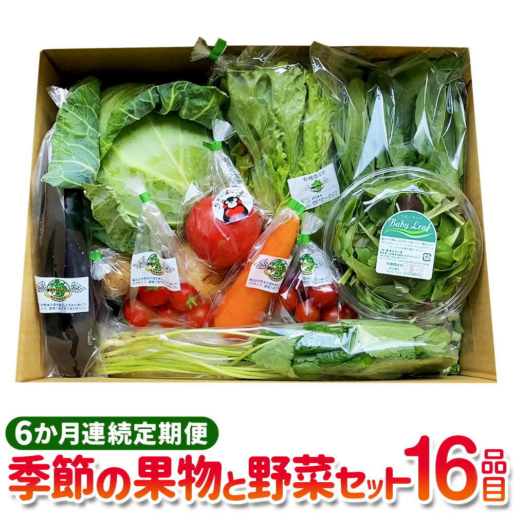 【6か月連続定期便】季節の果物と野菜セット 16品目 定期便 全6回 定期配送 野菜 セット やさい 新鮮 旬 果物 くだもの フルーツ 季節 詰合せ 詰め合わせ 冷蔵 九州 熊本県 送料無料