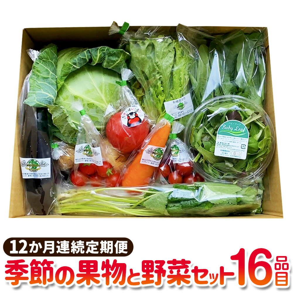 【12か月連続定期便】季節の果物と野菜セット 16品目 定期便 全12回 定期配送 野菜 セット やさい 新鮮 旬 果物 くだもの フルーツ 季節 詰め合わせ 詰合せ 冷蔵 九州 熊本県 送料無料