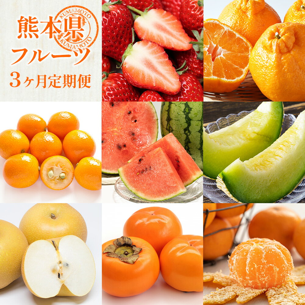 【3ヶ月定期便】熊本県 フルーツ 3ヶ月 定期便 定期配送 3回 果物 くだもの 果実 旬 柑橘 いちご 不知火 キンカン スイカ 西瓜 メロン 梨 みかん デコポン 太秋柿 新高梨 豊水梨 九州 送料無料