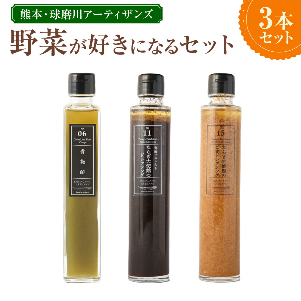 熊本・人吉球磨地域よりお届け！野菜が好きになるセット 3種 セット 詰め合わせ 詰合せ ドレッシング 酢 ごまドレッシング 調味料 青梅 常温 九州 熊本県 送料無料