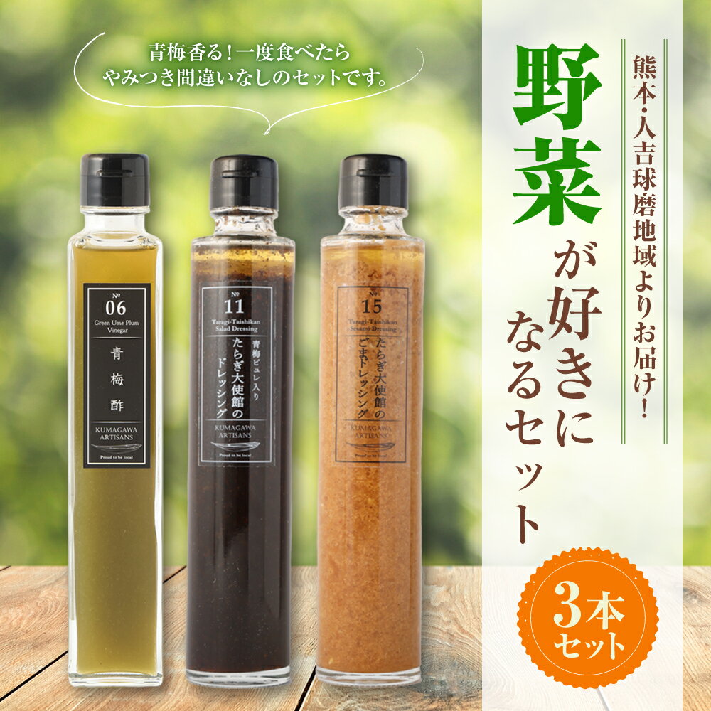 【ふるさと納税】熊本・人吉球磨地域よりお届け！野菜が好きになるセット 3種 セット 詰め合わせ 詰合せ ドレッシング 酢 ごまドレッシング 調味料 青梅 常温 九州 熊本県 送料無料 サムネイル2