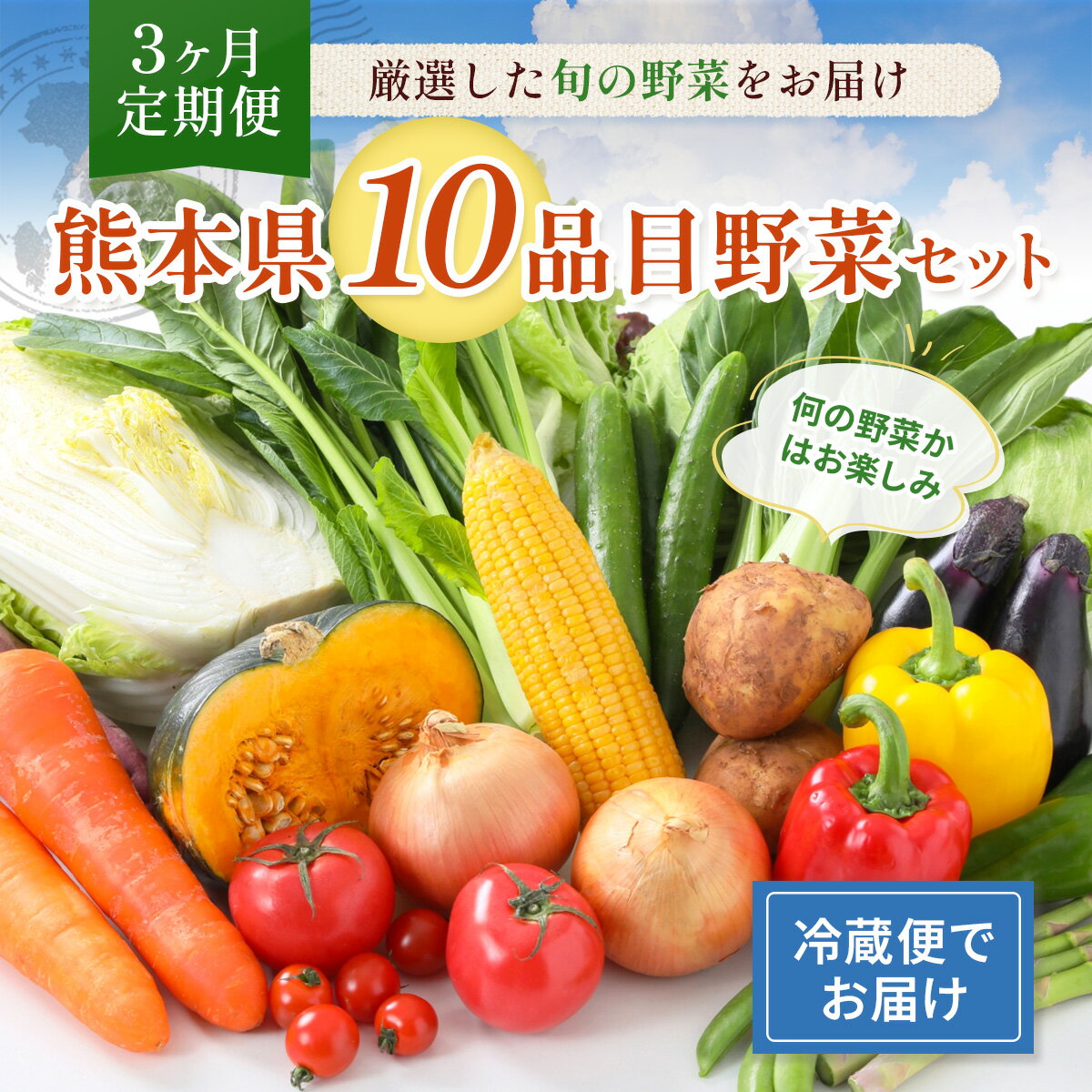 【ふるさと納税】【3か月連続定期便】熊本県10品目野菜セット3ヶ月定期便 新鮮 詰め合わせ 野菜 お野菜 季節 冷蔵 旬 四季 セット 厳選 定期 定期便 3ヶ月 九州 熊本県 送料無料 - 画像2