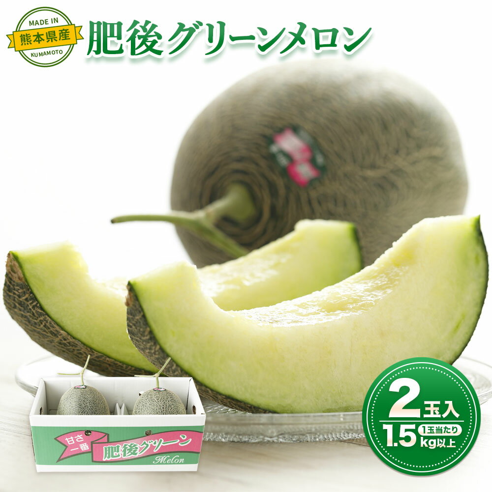 熊本産 肥後グリーンメロン 2玉 1玉1.5kg以上 合計約3kg メロン めろん 高糖度 16度〜17度 フルーツ 果物 果実 熊本県産 九州 送料無料 【2026年5月上旬～7月上旬迄順次発送予定】