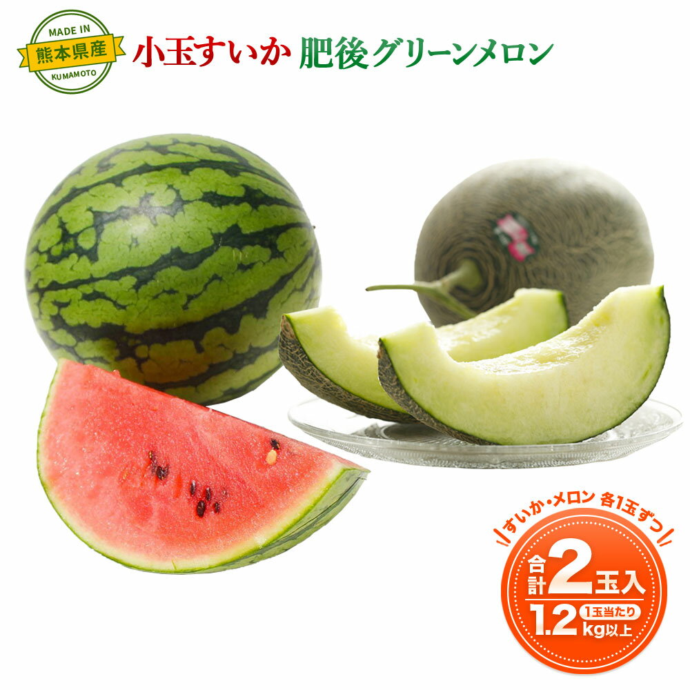 熊本産 小玉すいか＆肥後グリーンメロン 各1玉 1玉1.2kg以上 小玉すいか スイカ 肥後グリーンメロン メロン 高糖度 16度〜17度 フルーツ 果物 果実 食べ比べ セット 熊本県産 九州 送料無料 【2026年4月下旬～7月上旬迄順次発送予定】