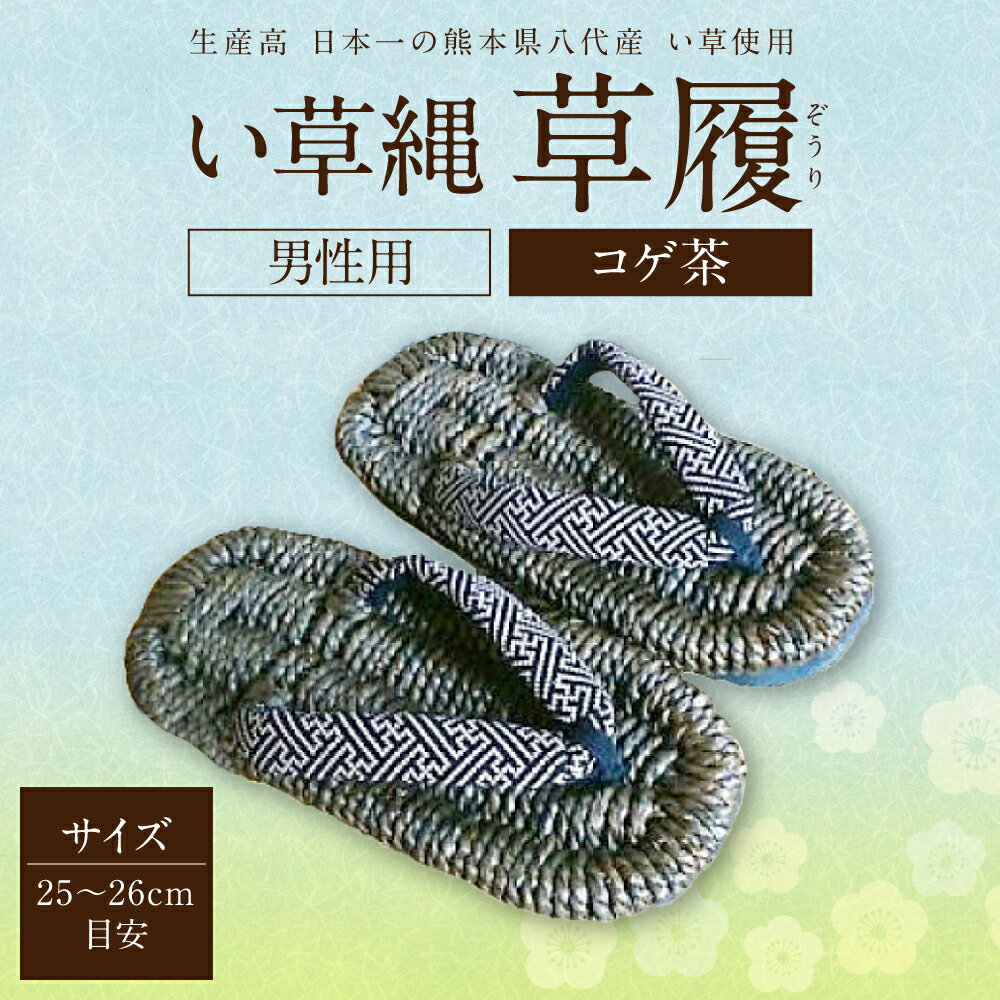 い草縄 草履 ぞうり 男性用 コゲ茶 メンズ サイズ 25〜26cm目安 こげ茶 イ草 履物 サンダル メンズ ファッション 涼しい 和装 天然素材 ぞうり 和風 通気性 国産 日本製 九州産 送料無料