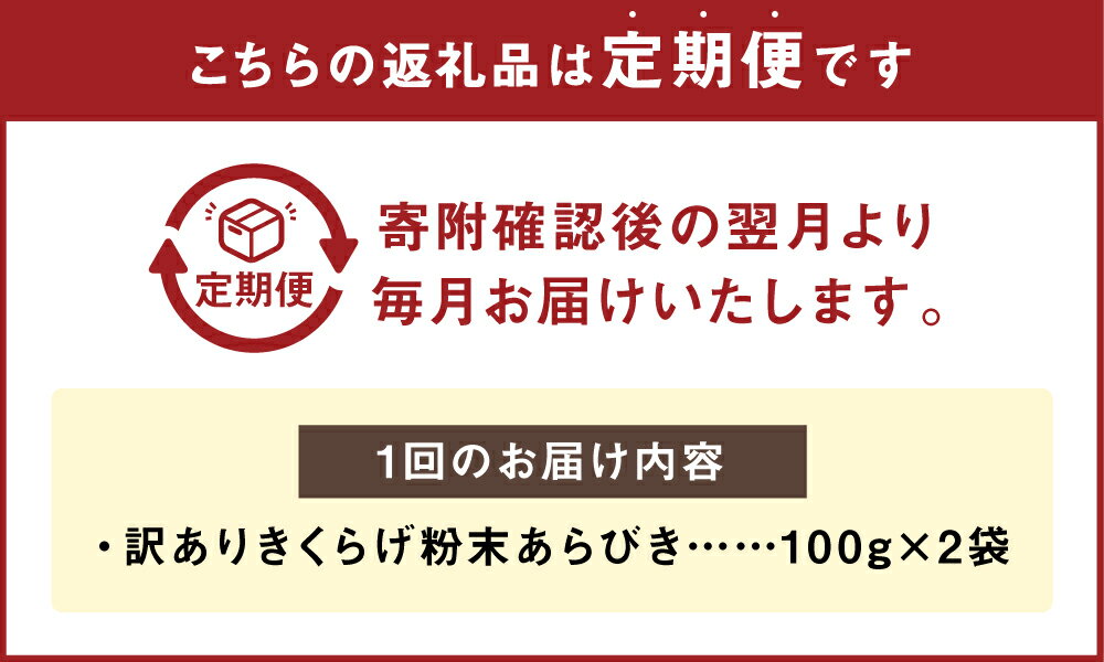 【ふるさと納税】【選べる定期便】【訳あり】きくらげ粉末あらびき 100g×2袋 3ヶ月定期便/6ヶ月定期便 訳アリ ご家庭用 栽培期間中農薬不使用 きくらげ 木耳 食物繊維 野菜 健康 低カロリー ダイエット きのこ 粉末 調味料 国産 熊本県産 送料無料 サムネイル2