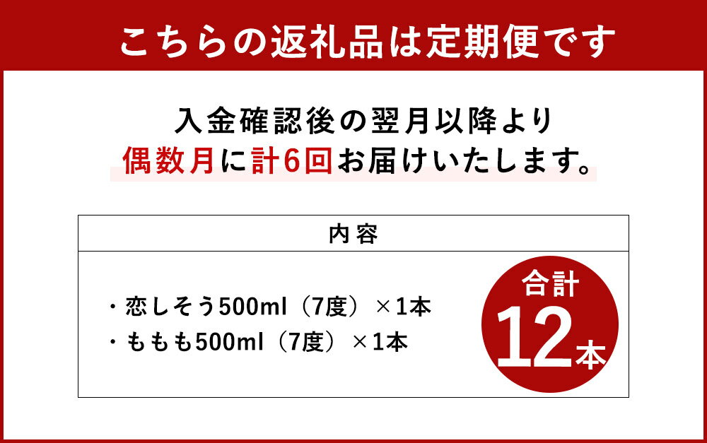 【ふるさと納税】【偶数月定期便計6回】リキュール恋しそう・ももも 500ml 7度 2本×6回 計12本 焼酎 紫蘇 酒 セット お酒 繊月 球磨焼酎 米焼酎 熊本県産 女性 送料無料 サムネイル3