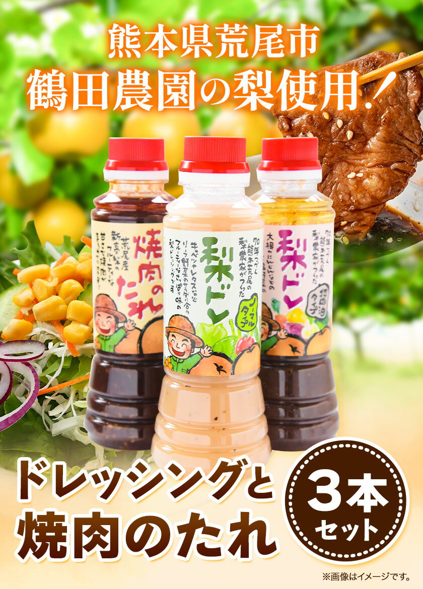 【ふるさと納税】梨ドレッシングと焼肉のタレ3本 鶴田農園《60日以内に出荷予定(土日祝除く)》熊本県 荒尾市産 ドレッシング 焼肉のたれ タレ 梨 果物 フルーツ サムネイル2