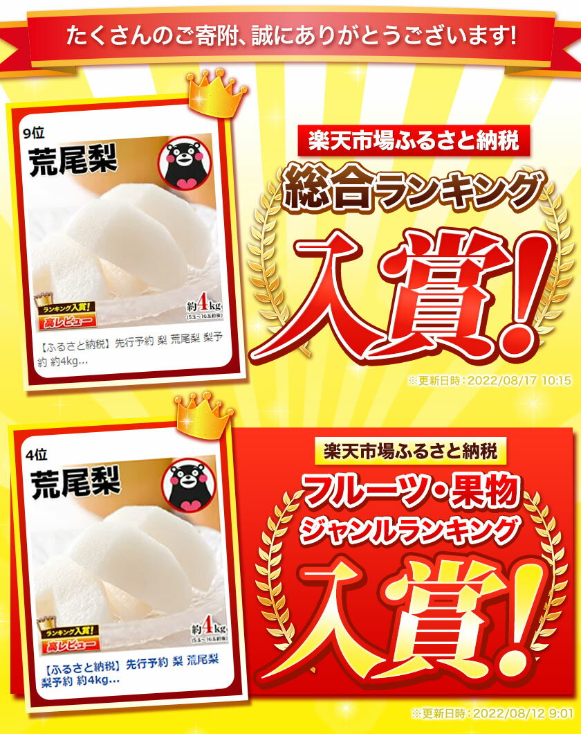 【ふるさと納税】＜ひるおびで紹介されました＞2026年先行予約 梨 荒尾梨 約4kg または 約4.5kg〜5kg なし フルーツ 果物 旬 《2026年8月下旬‐11月中旬頃出荷》熊本県 荒尾市 旬の梨 幸水 秋麗 豊水 あきづき 新高 など 合計8種のいずれか（品種指定不可）ジュース - 画像3