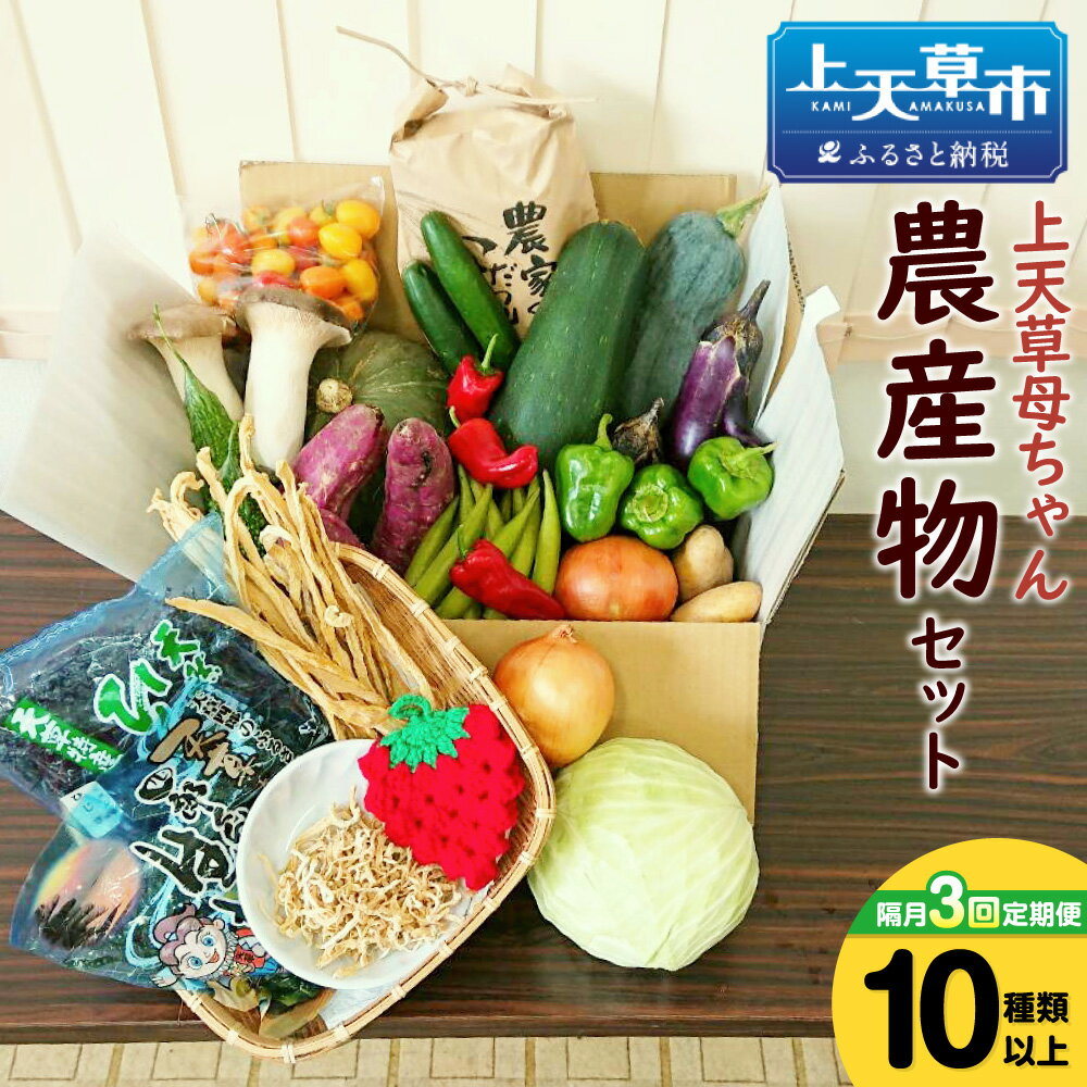 【隔月定期便3回】上天草母ちゃん農産物セット 野菜・お米・加工品10種類以上！ 野菜 米 季節 旬 セット 詰め合わせ 九州 熊本県 上天草市 冷蔵 春 定期便 定期配送 送料無料