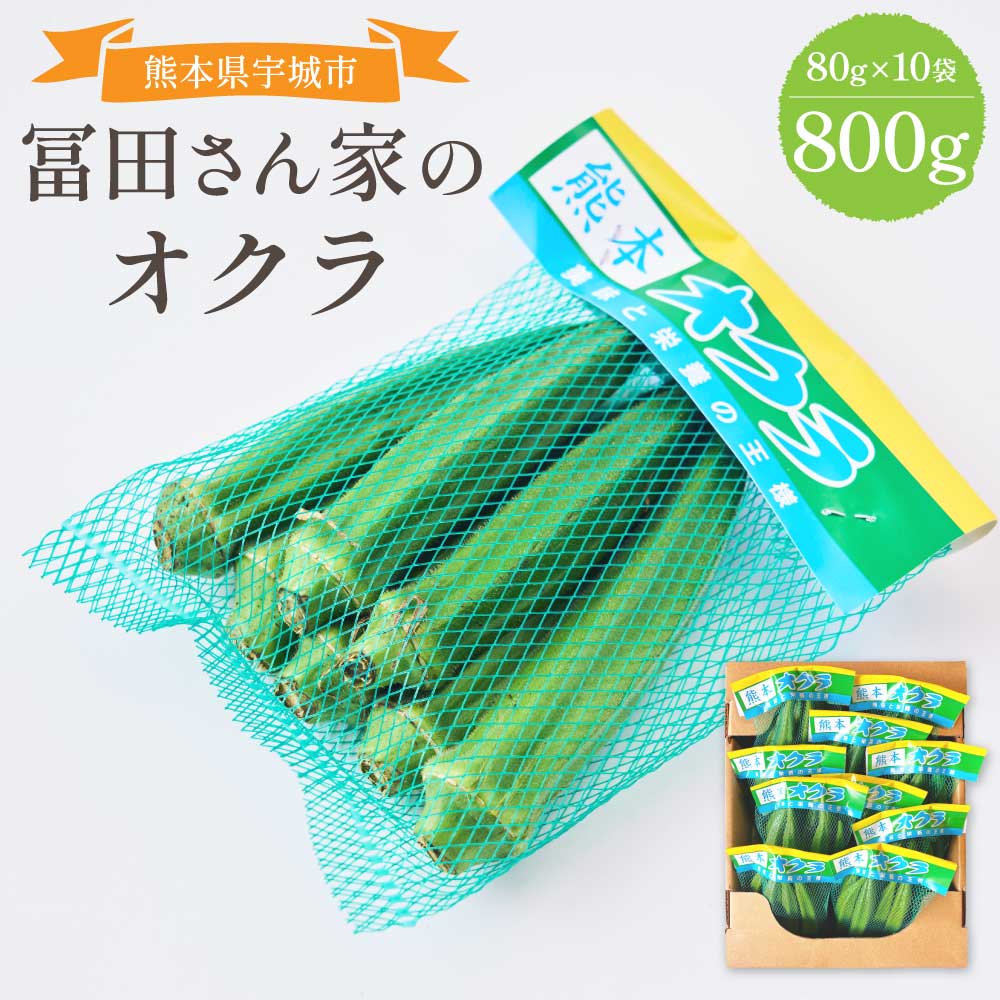 先行予約 オクラ おくら 冨田さん家のオクラ800g（80g×10袋） 【2026年4月中旬から2026年10月下旬頃順次発送予定】 新鮮野菜 夏野菜 家庭料理 国産野菜 熊本県産 国産 九州 熊本県 宇城市 サラダ おひたし 粘りが強い 柔らかい ご飯のお供 冨田農園
