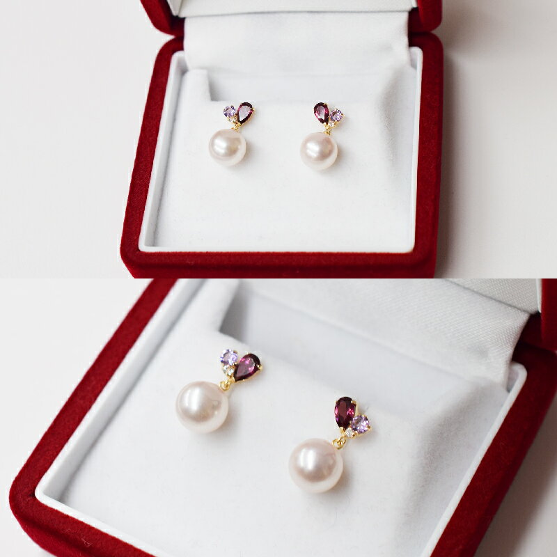 【ふるさと納税】ピアス あこや真珠 天草産 パール 真珠 K18YG K14WG ロードライトガーネット アメジスト ホワイトトパーズ ブルートパーズ ライトアメジスト ジュエリー 揺れるピアス 日常使い パーティー用 7.5 ～ 8mm 熊本県 天草市 送料無料 サムネイル3