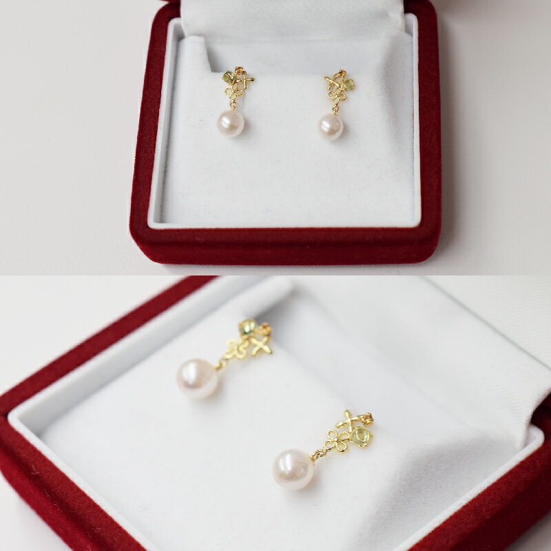 【ふるさと納税】ピアス スタッドピアス あこや真珠 天草産 真珠 パール ホワイトピンク ベビーパール 5.5mm ～ 6mm K18YG K18PG シトリン ロードライト ガーネット 半貴石 日常使い パーティー用 熊本県 天草市 送料無料 サムネイル3