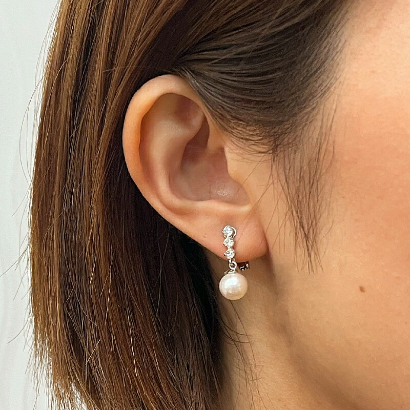 【ふるさと納税】真珠 イヤリング あこや真珠 パール ホワイトピンク 7.5mm - 8mm 天草産 本真珠 SV925 シルバー925 半フープ型 ジルコニア ジュエリー ケース付き アクセサリー 品質保証書 てりクロス 熊本県 天草市 送料無料 サムネイル2