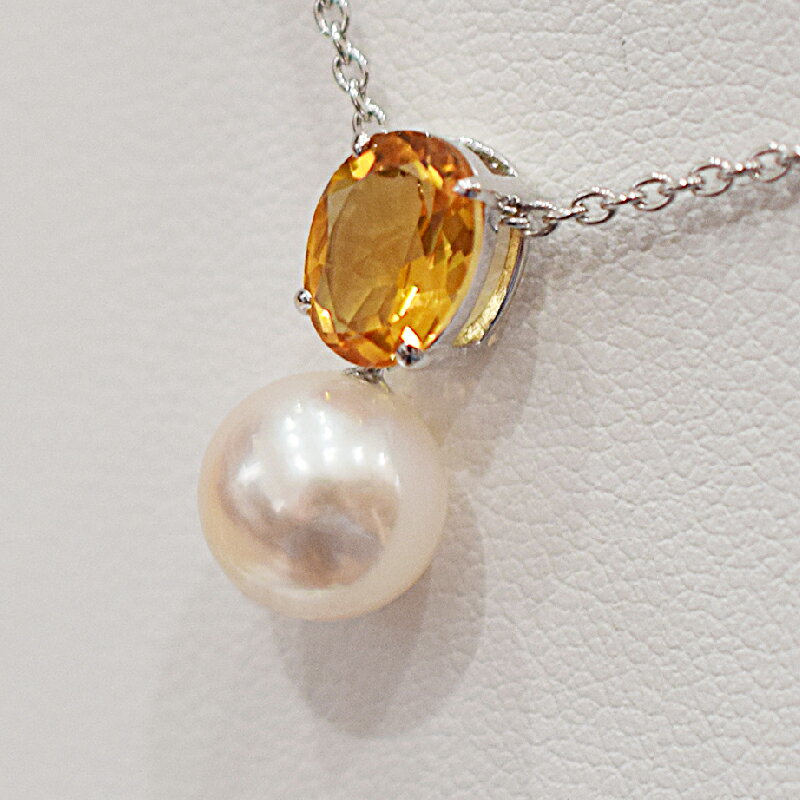 【ふるさと納税】真珠 あこや真珠 ホワイトピンク 8mm - 8.5mm 一粒 半貴石 ペンダントトップ 選べる シトリン ブルートパーズ ペリドット ガーネット ネックレス シルバー925 あずきチェーン アジャスター付き ジュエリー アクセサリー 品質保証書 熊本県 天草市 送料無料 サムネイル2