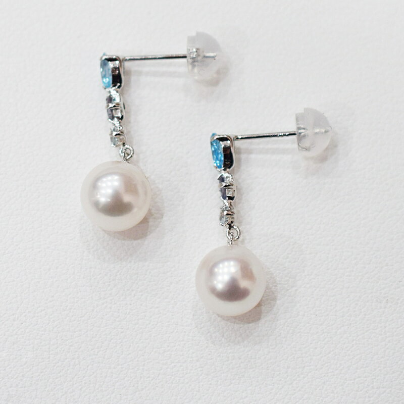 【ふるさと納税】ピアス あこや真珠 7.5mm - 8mm 半貴石 アイオライト ブルートパーズ 3連 K14WG ホワイトピンク 真珠 パール アクセサリー ジュエリー 品質保証書 ジュエリーケース 真珠てりクロス お取り寄せ 熊本県 天草市 送料無料 サムネイル3