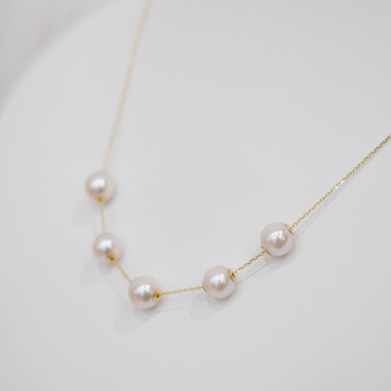 【ふるさと納税】あこや真珠 天草 ネックレス ピンク スルー シリコン 5連 7.5mm - 8mm 真珠 調色 パール ホワイトピンク 選べる 金具 K18YG K18WG アクセサリー ジュエリー 品質保証書 ジュエリーケース 真珠てりクロス お取り寄せ 熊本県 天草市 送料無料 サムネイル2