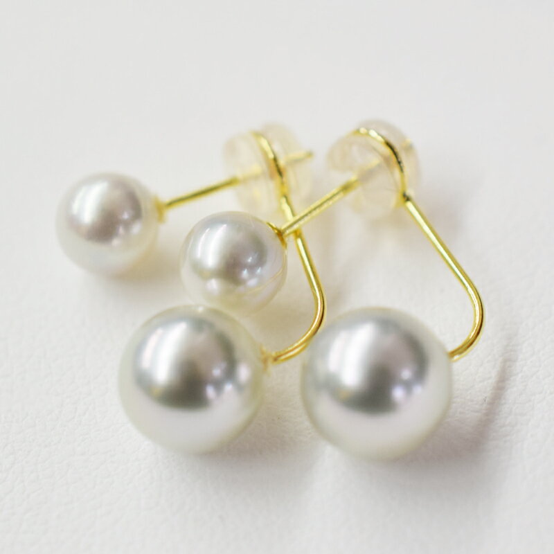 【ふるさと納税】天草産 6mm-6.5mm＆8mm-8.5mm ピアス あこや真珠 ナチュラル スタッド ダブルパール L字 K18 K14 真多麻級 サムネイル2