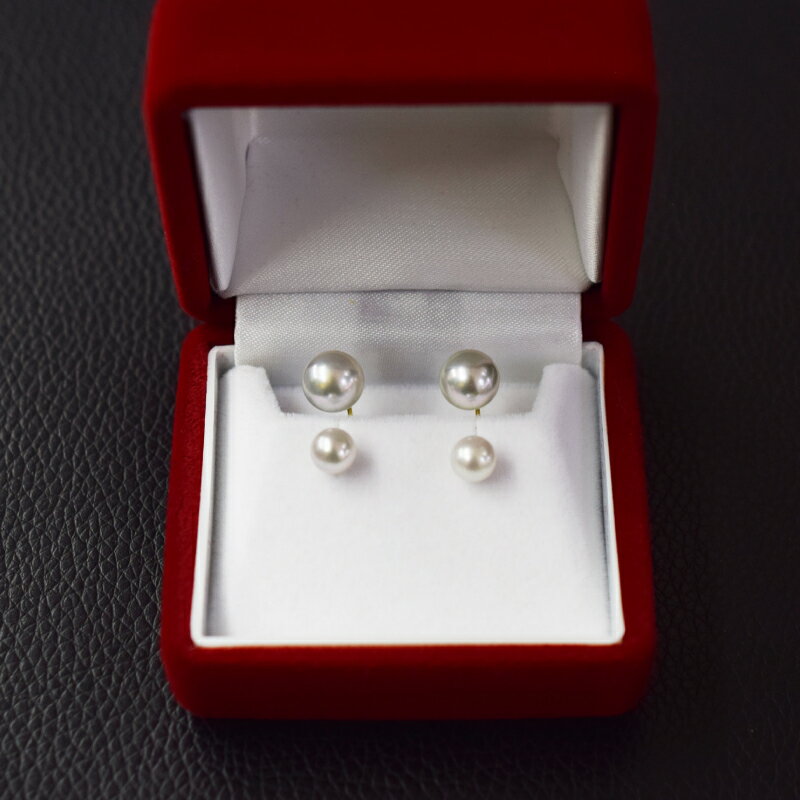 【ふるさと納税】天草産 6mm-6.5mm＆8mm-8.5mm ピアス あこや真珠 ナチュラル スタッド ダブルパール L字 K18 K14 真多麻級 サムネイル3