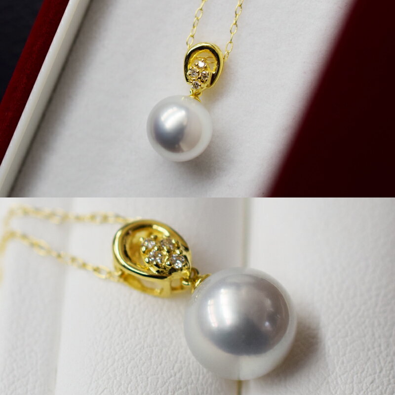 【ふるさと納税】天草産 9mm - 9.5mm ネックレス あこや真珠 ナチュラル ダイヤモンド 0.03ct K18 真多麻級 サムネイル3