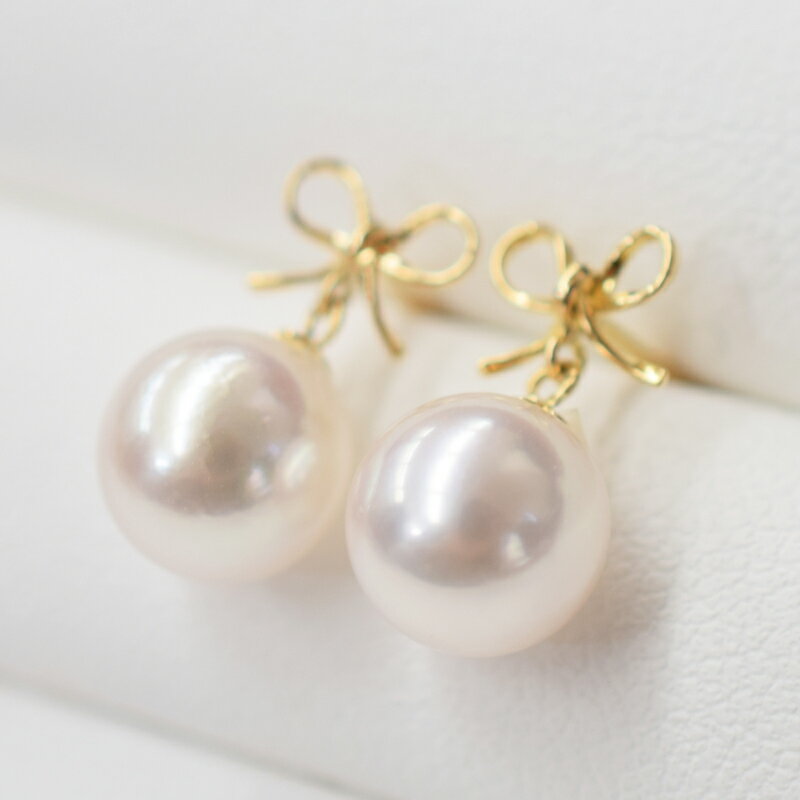 【ふるさと納税】ピアス スタッドピアス あこや真珠 パール 真珠 K18YG K14WG リボン ホワイトピンク 天草産 ジュエリー おしゃれ 普段使い イベント 7.5 ～ 8mm ギフト 贈答 プレゼント 熊本県 天草市 送料無料 サムネイル2