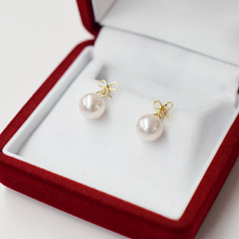 【ふるさと納税】ピアス スタッドピアス あこや真珠 パール 真珠 K18YG K14WG リボン ホワイトピンク 天草産 ジュエリー おしゃれ 普段使い イベント 7.5 ～ 8mm ギフト 贈答 プレゼント 熊本県 天草市 送料無料 サムネイル3