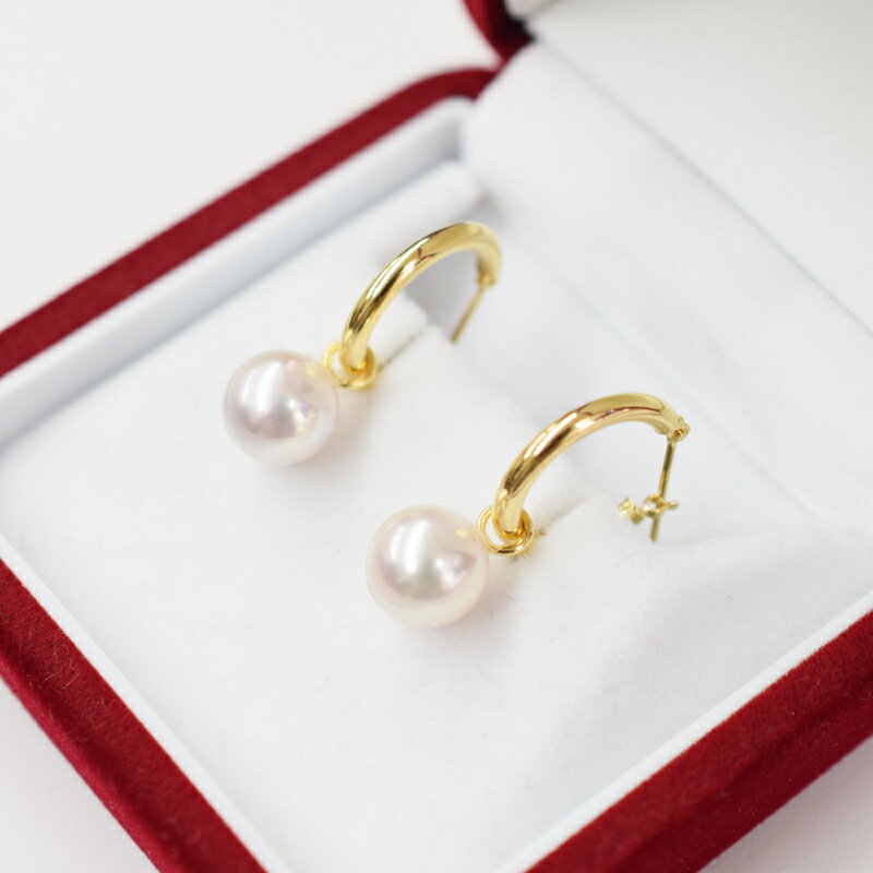 【ふるさと納税】ピアス あこや真珠 パール ピンク フープ スタッド 両耳 8mm - 8.5mm K18YG K14WG 選べる 冠婚葬祭 贈答 プレゼント 真珠 おしゃれ アクセサリー 株式会社 平山海洋 天草産 熊本県 天草市 送料無料 サムネイル2