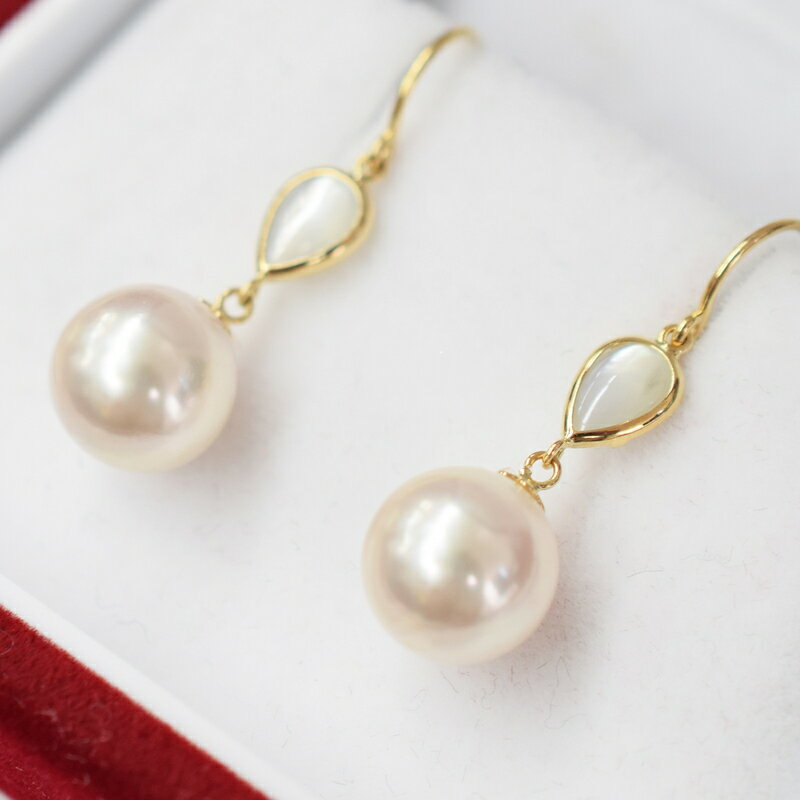 【ふるさと納税】ピアス フック あこや真珠 8mm - 8.5mm シェル ドロップ 真珠 パール ホワイトピンク 選べる 金具 K18YG K14WG アクセサリー ジュエリー 品質保証書 ジュエリーケース 真珠てりクロス お取り寄せ 熊本県 天草市 送料無料 サムネイル2