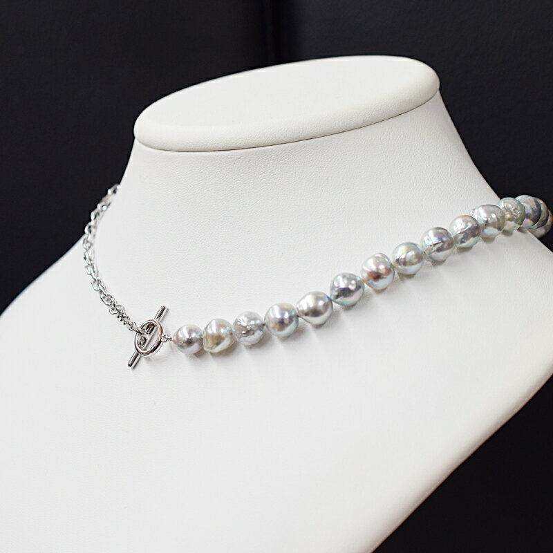 【ふるさと納税】ネックレス マンテル あこや真珠 9mm - 9.5mm 真珠 パール バロックパール ナチュラル 無調色 シルバー アクセサリー ジュエリー 品質保証書 ジュエリーケース 真珠てりクロス お取り寄せ 熊本県 天草市 送料無料 サムネイル2