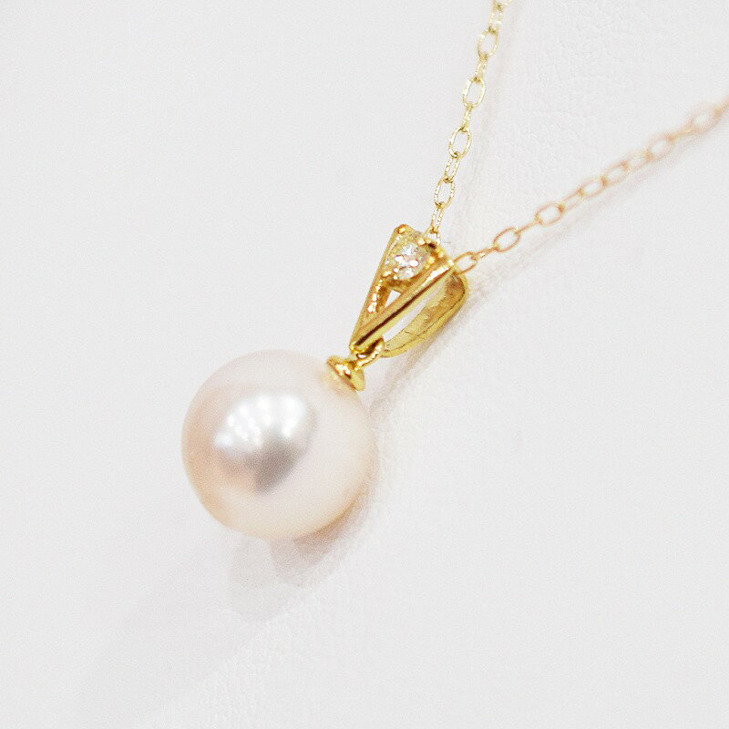 【ふるさと納税】ネックレス あこや真珠 8mm - 8.5mm 選べる 金具 K18YG K18WG ホワイトピンク K18 アクセサリー ダイヤモンド 0.05ct ペンダント 品質保証書 ジュエリーケース ケース付 贈答用 プレゼント用 真珠 お取り寄せ 天草産 熊本県 天草市 送料無料 サムネイル2