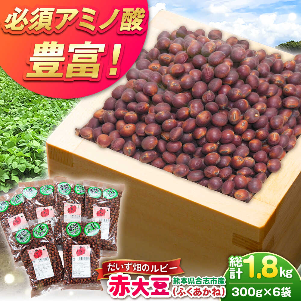 熊本県産 赤大豆（品種 ふくあかね）300g×6袋 【一般社団法人クラッシーノこうし】[AYAB048] 大豆 だいず ダイズ 熊本県産 熊本 合志市 赤大豆 ふくあかね アントシアニン イソフラボン 送料無料