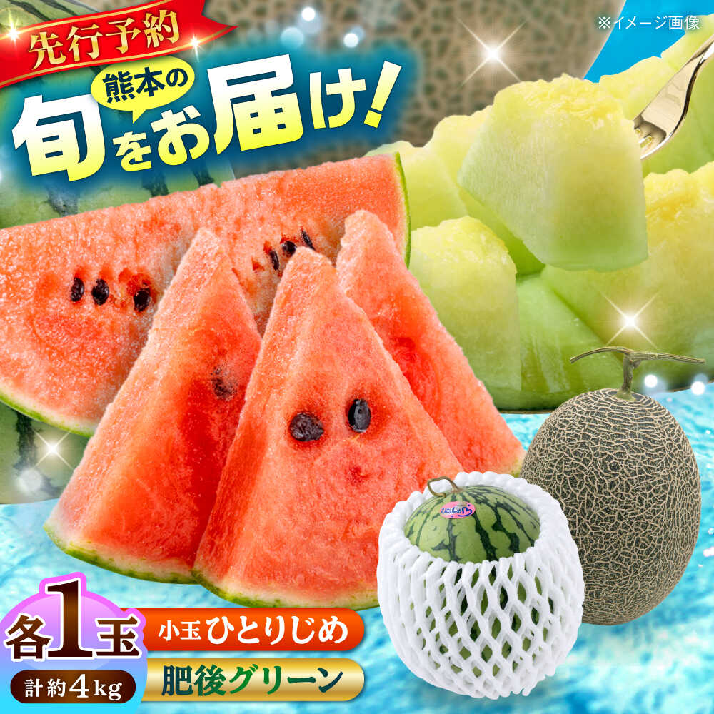 【2026年発送分 先行予約】【数量限定】 肥後グリーン メロン 1玉(2kg) ＆ 小玉 すいか 1玉(2kg) ひとりじめ 計4kg【合同会社 福福堂】[AYAC016]
