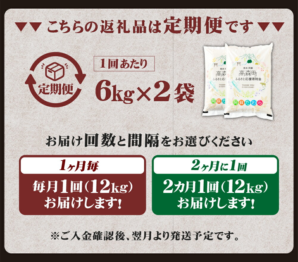 【ふるさと納税】【選べる 定期便】阿蘇だわら 1回あたり 12kg（6kg×2袋）計24kg～144kg 熊本県 高森町 オリジナル米 お米 白米 米 精米 ブレンド米 ふるさと納税米 選べる配送間隔 配送回数 毎月/隔月 2回～12回 九州 - 画像3