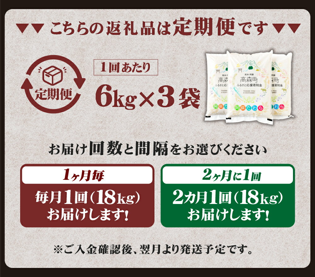 【ふるさと納税】【選べる 定期便】阿蘇だわら 1回あたり 18kg（6kg×3袋） 計36kg～216kg 熊本県 高森町 オリジナル米 お米 白米 米 精米 ブレンド米 ふるさと納税米 選べる配送間隔 配送回数 毎月/隔月 2回～12回 九州 - 画像3