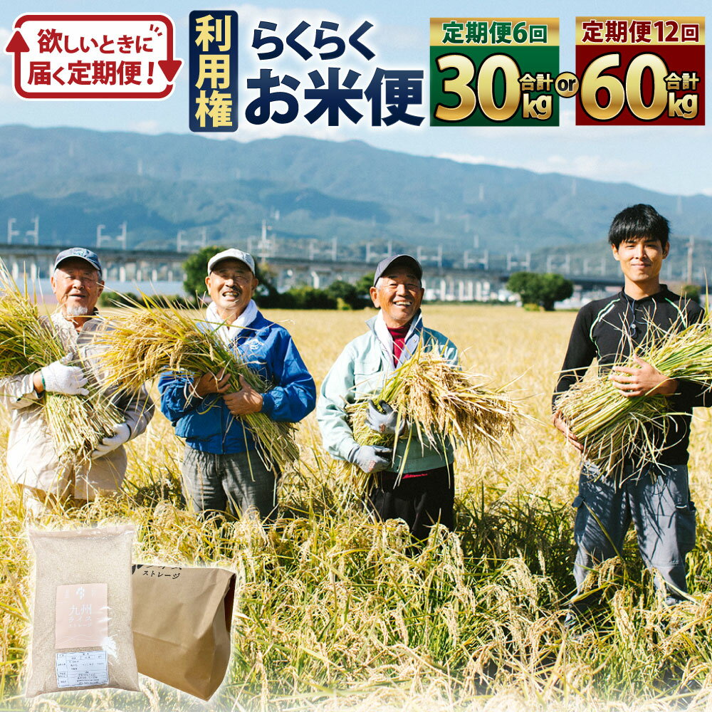 【選べる 定期便】らくらくお米便 1回あたり5kg 6回 計30kg / 12回 計60kg 半俵 一俵 利用権 88000円～160000円 8万8000円～16万円 くまさんの輝き 利用券 お米 精米 米俵 白米 玄米 分づき米 配送時期 精米レベル 指定可能 熊本県 高森町 国産 送料無料