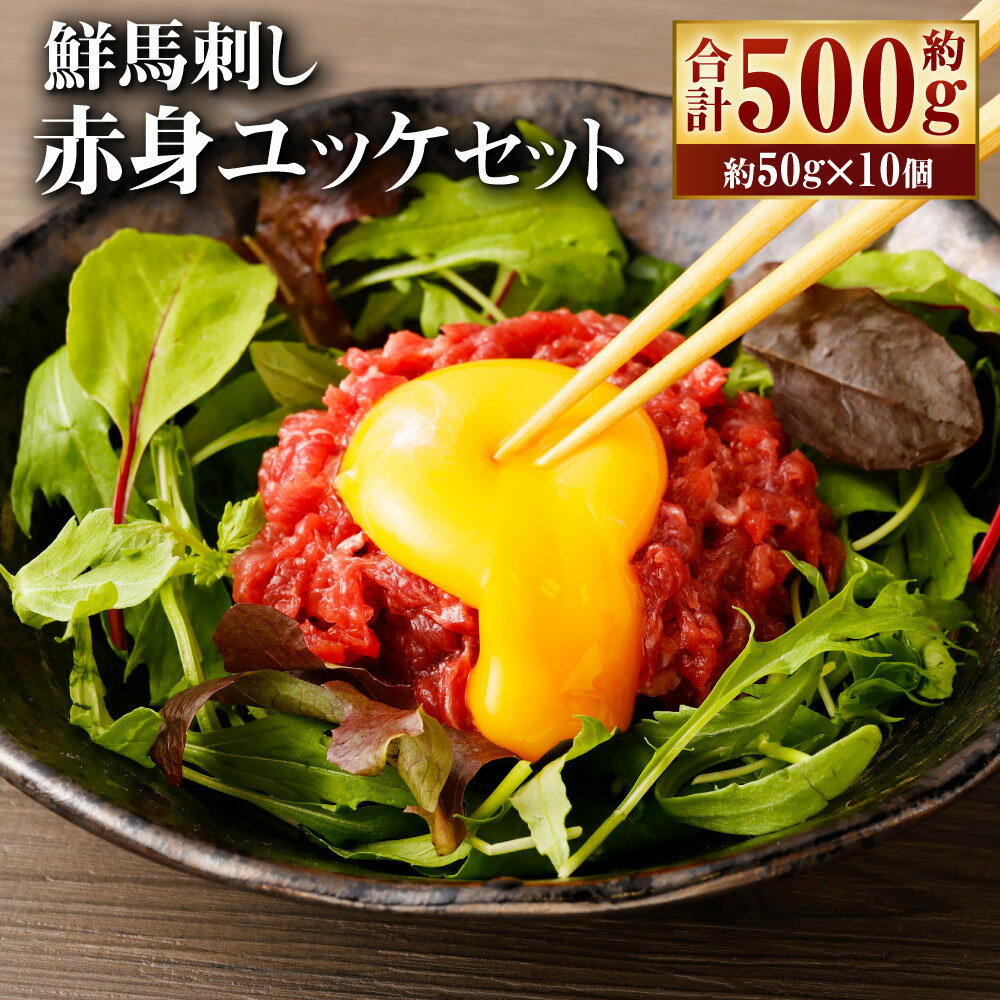 鮮馬刺し 赤身ユッケ 約50g×10個セット 約500g 12000円 1万2000円 馬肉 馬刺し 馬刺 熊本馬刺し 赤身 ユッケ 馬刺しのたれ付き 真空パック ヘルシー 冷凍 送料無料