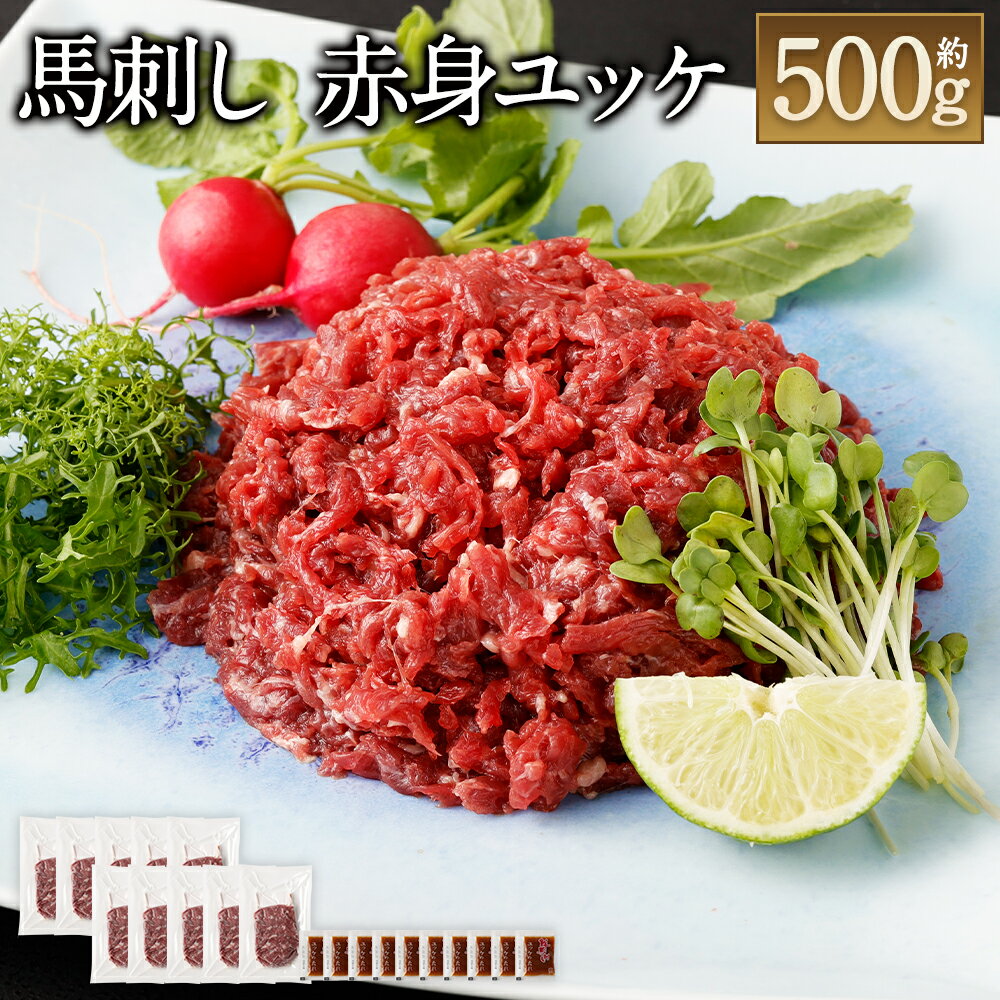 鮮馬刺し赤身ユッケ10個セット 合計約500g 約50g×10パック 13000円 1万3000円 馬ユッケ たれ付き 真空パック 線切り 赤身 馬刺 馬刺し 熊本馬刺し ばさし 千興ファーム 冷凍 送料無料