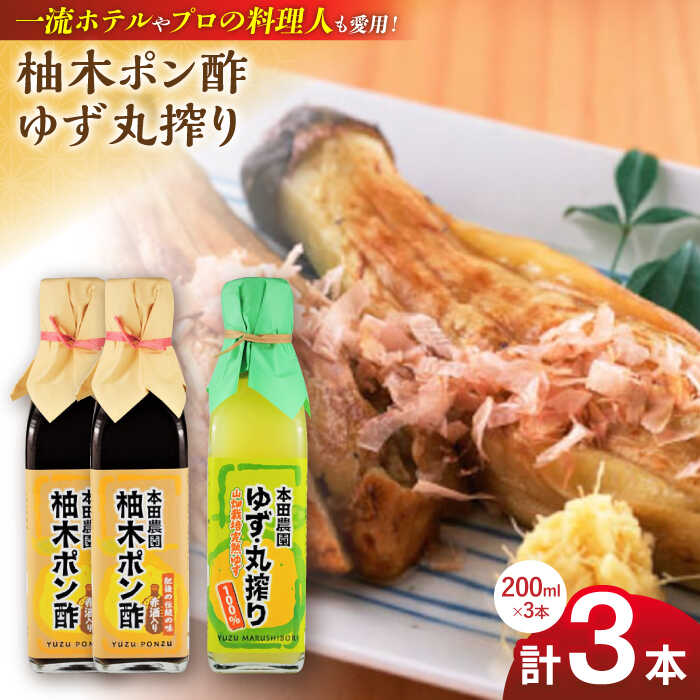 柚木ポン酢 200ml 2本 ゆず丸搾り 200ml 1本 ポン酢 ゆずポン酢 ゆずポン 完熟柚子 さっぱり 柑橘 果汁 酢の物 すし酢 酸味付け 柚子湯 柚子蜜 調味料 国産 九州産 熊本県産 山都町産 熊本 山都町 ドレッシング【本田農園】[YDL010]